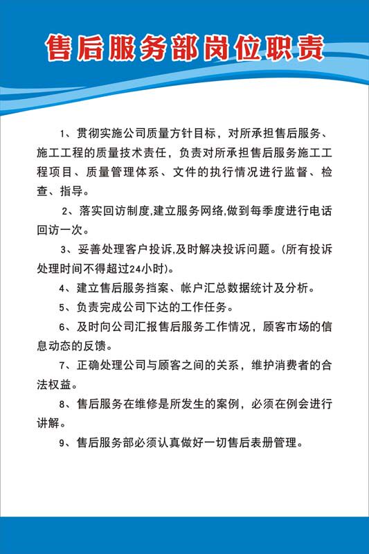 m769公司企业全套管理规章制度售后服务部岗位职责图1889海报印制