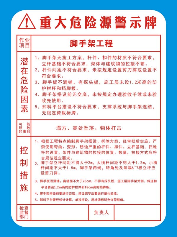 m769脚手架工程施工工地重大危险源警示牌告知卡墙贴1816海报印制