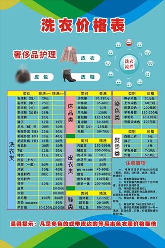 m769干洗店洗衣项目类别价格目表贴纸挂图写真kt展板海报印制1877
