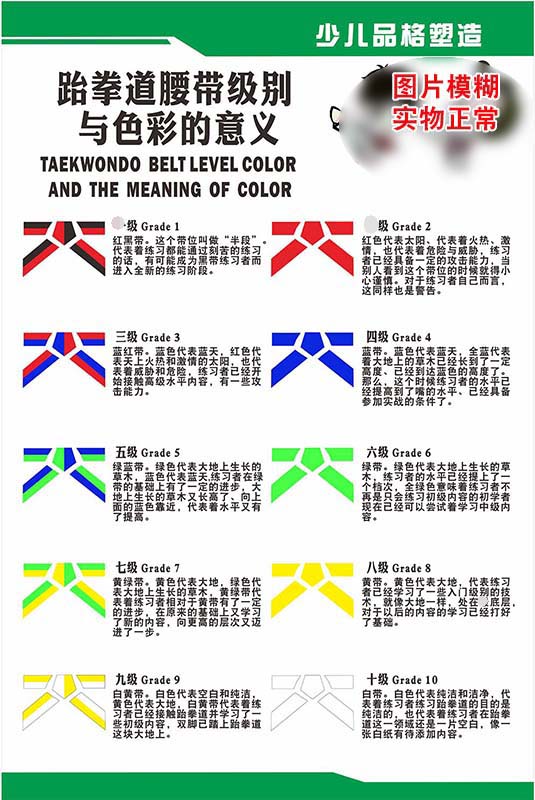 m769跆拳道腰带级别颜色彩的意义示意图解宣传贴画纸海报印制2813