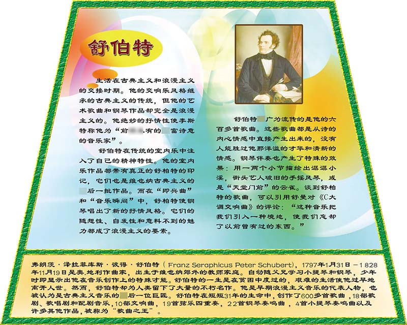 535海报印制展板墙贴纸喷绘挂图素材46舒伯特画像简介2 个性定制