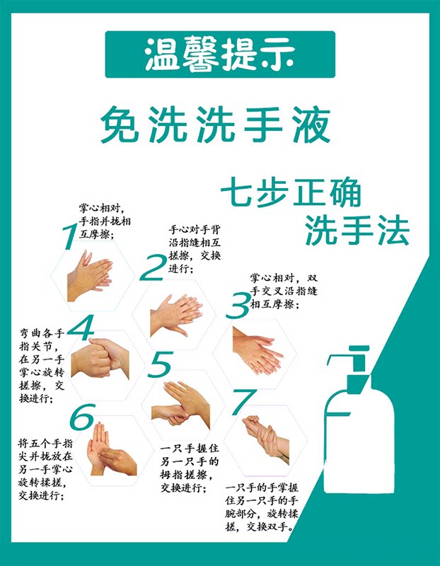 m766学校复学免洗洗手液七步洗手法校园防疫宣传贴画766海报印制