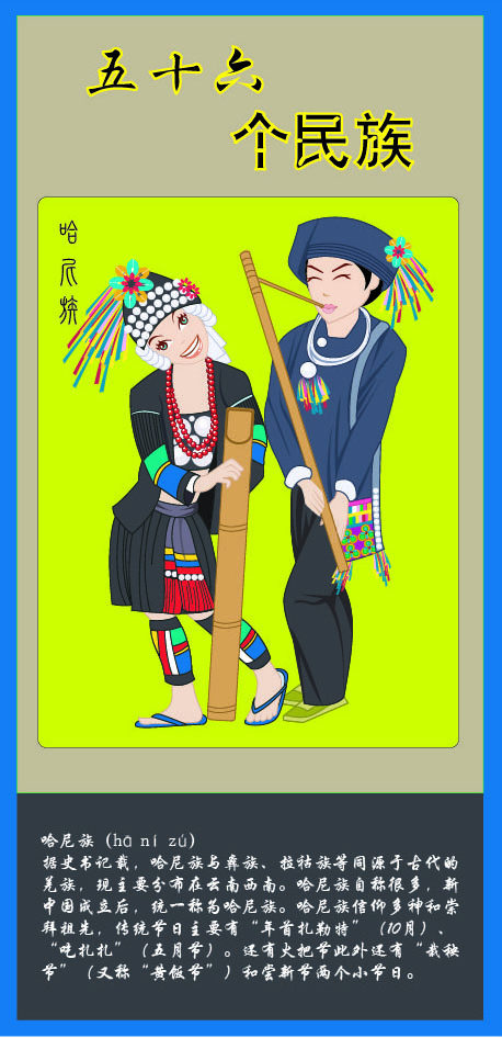 762海报印制展板写真素材824中国56个少数民族简介绍哈尼族