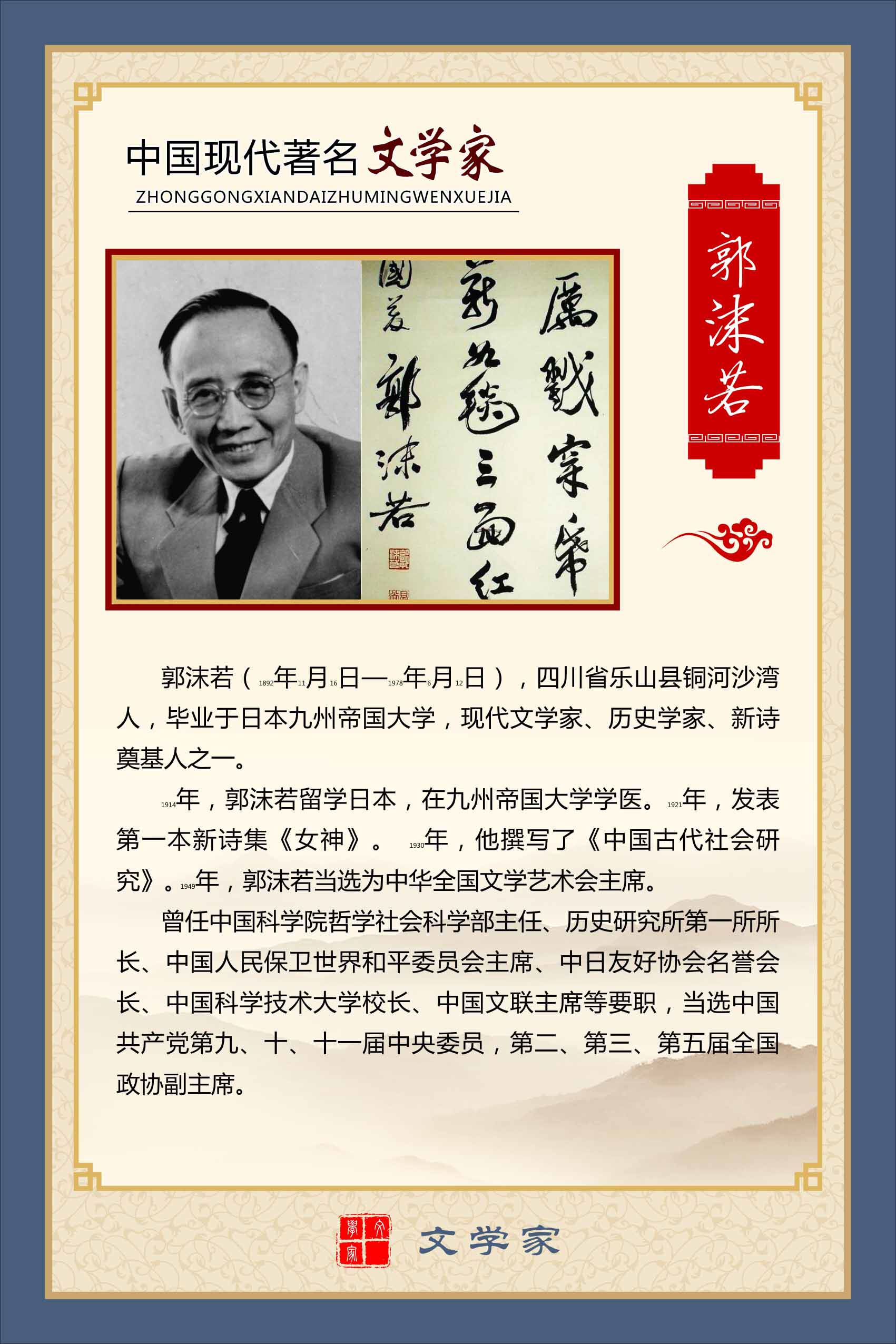 762海报印制展板写真喷绘194学校文化现代文学家名人简介郭沫若7