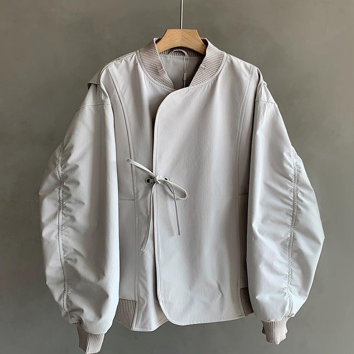 2025新款小众设计感斜门襟棒球领夹克男新中式宽松廓形外套潮复古