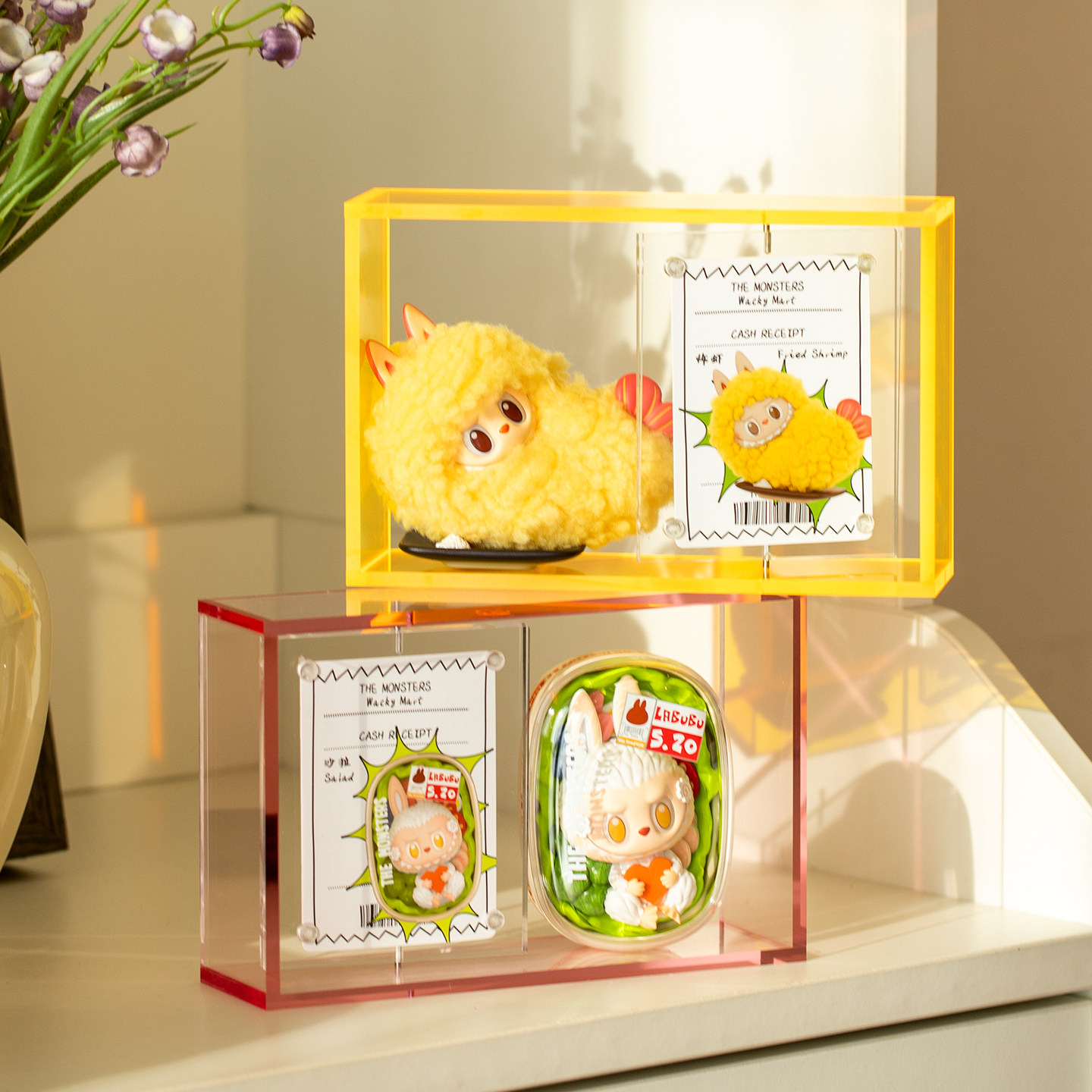 拉布布亚克力盲盒收纳相框手办摆件磁吸透明旋转身份小卡展示架子