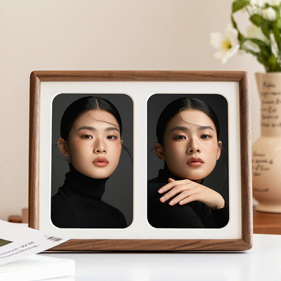 实木榫卯双联高级感写真相框空框定制diy洗照片做成摆台装裱挂墙