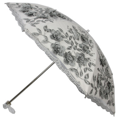 亿兰太阳伞防晒防紫外线晴雨伞黑胶双层遮阳伞蕾丝刺绣公主伞2502