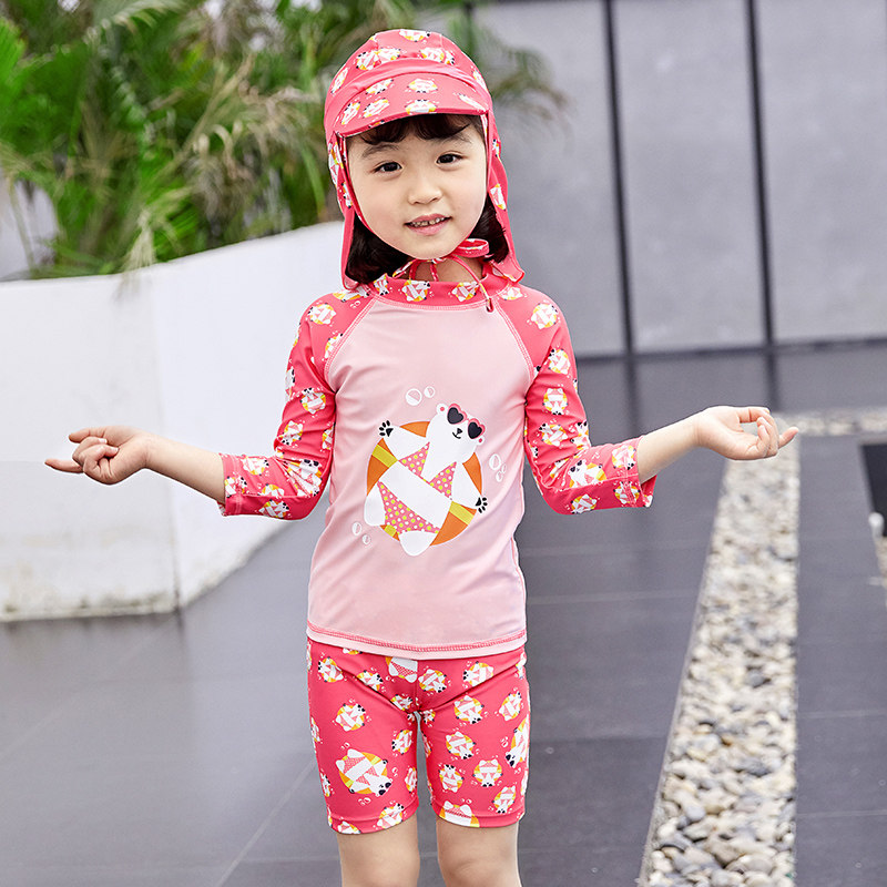 儿童泳衣女童分体连体小童宝宝幼儿1-10岁小孩长袖防晒女孩游泳衣