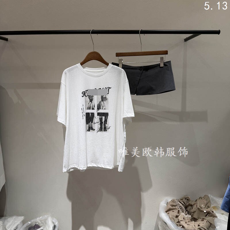 欧洲站2026夏新款百搭圆领字母带腰封T恤两件套休闲短袖女上衣潮