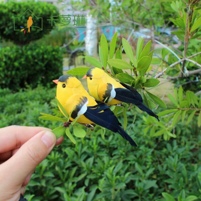 仿真小黄鹂泡沫假鸟羽毛鸟动物摆件幼儿园手工装饰布置拍照道具
