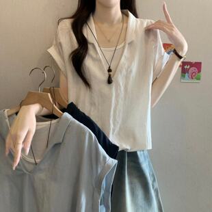 大码韩系别致白色拼接假两件短袖衬衫女夏季胖MM宽松遮肉百搭上衣