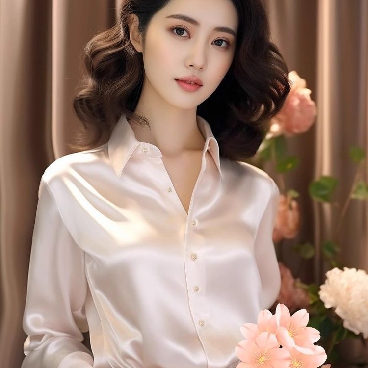 潮流长袖缎面衬衫女春季2025新款复古港风时尚垂坠感气质百搭衬衣