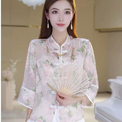 防晒衣女2025新款新中式国风微透朦胧感小衫立领绣花防晒外套衬衣