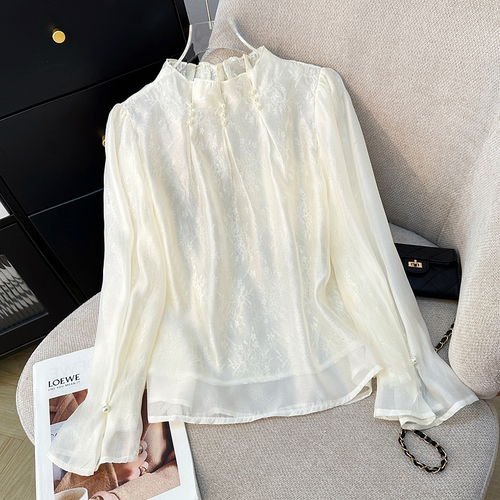 法式钉珠长袖衬衫女高级感轻奢2025春季新款女装小众不撞款上衣服