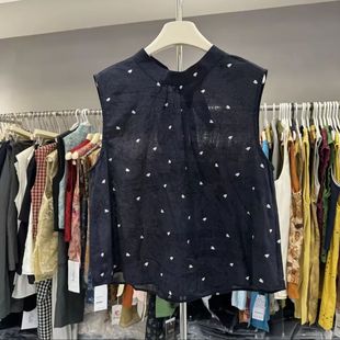 胖MM显瘦蝴蝶结系带韩系别致小衫 黑色波点无袖 大码 衬衫 上衣 女夏季