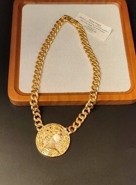 vintage青岛中古vintage铜镀金人像项链跨境热销锁骨链气质百搭款