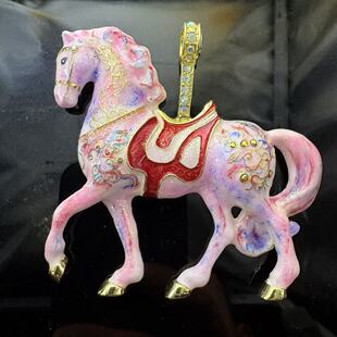 Vintage中古vintage珐琅彩小马吊坠轻奢气质百搭珐琅小马项链KF