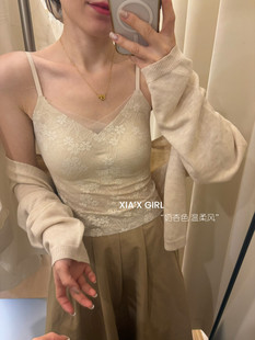 蕾丝带胸垫吊带背心女拼接欧根纱无痕美背内衣小胸 CHARM FULL