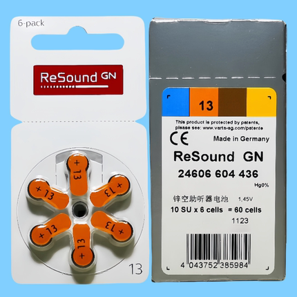 ReSound GN瑞声达锌空助听器电池A13德国进口峰力唯听奥迪康PR48