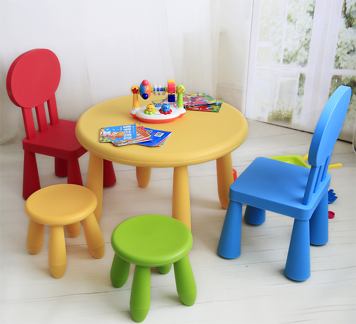 阿木童圆桌/儿童塑料桌椅/幼儿园宝宝餐桌饭桌学习画画桌/1桌4凳