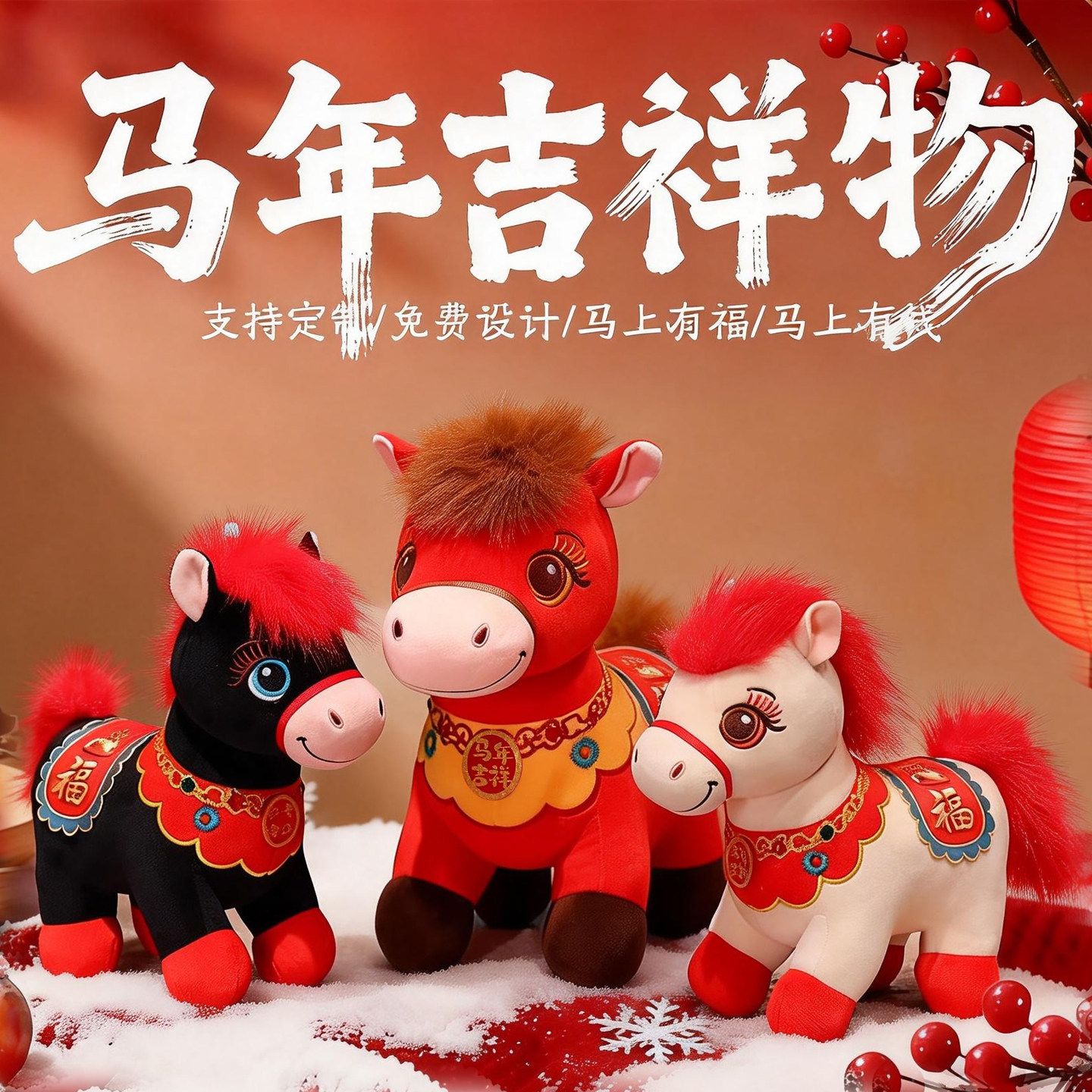 礼盒马年吉祥物公仔可爱小马毛绒玩具新年布娃娃公司礼品定制LOGO
