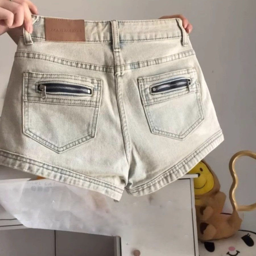 辣妹美式复古牛仔短裤女夏季新款高腰显瘦设计感a字小个子超短裤