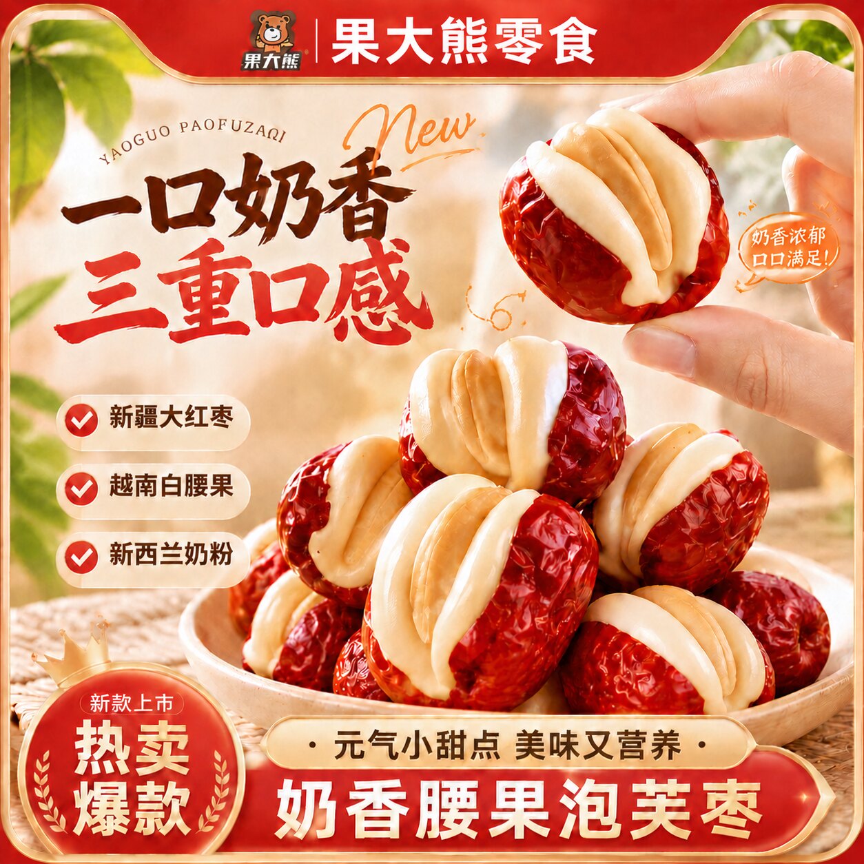 腰果泡芙枣独立包装即食休闲解馋零食腰果奶香浓郁办公室小零食