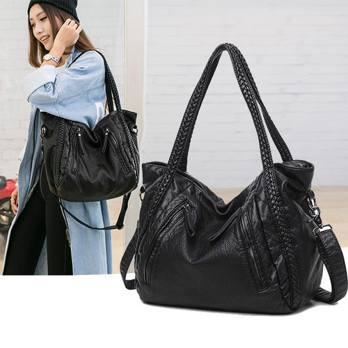 Original Washed Leather Shoulder Bag Women Trendy Mom Tote