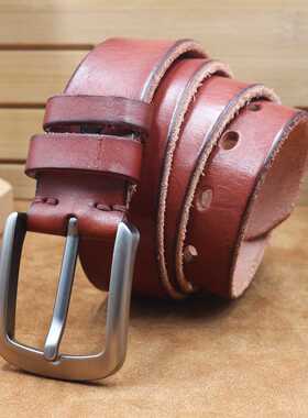 Men's Genuine Leather Belt Vintage Silver PinBuckle Handmade