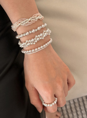 Korean Silver Zircon Pearl Multi Layer Bracelet Women