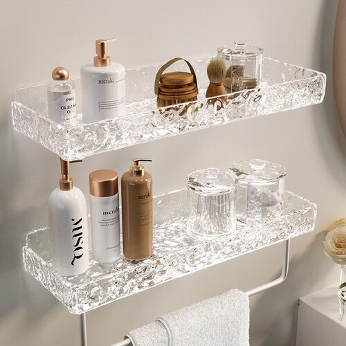 Acrylic Wall Mount Bathroom Shelf Makeup Towel Rack