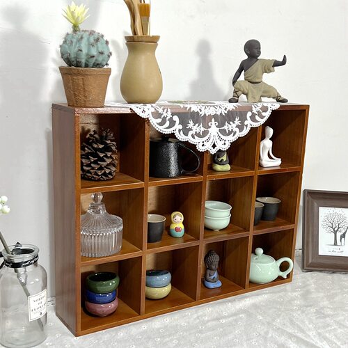 12 Grid Solid Wood Cup Cabinet Wall Mount Tea Rack
