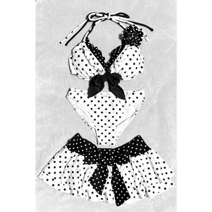 Trendy Halter Polka Dot Bow Top Skirt Set Women Sexy Suit