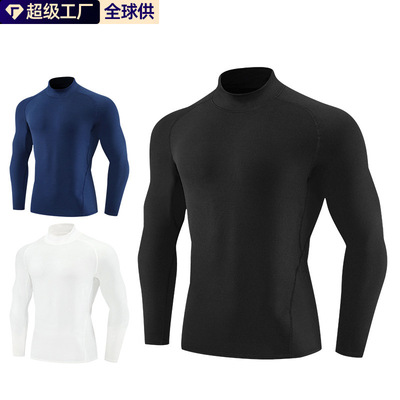 Men High Collar Compression Shirt Long Sleeve  Base Layer