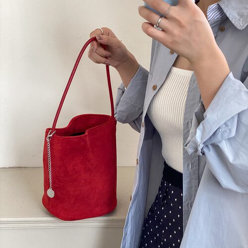 Original Designer Suede Bucket Bag Retro Work Shoulder Bag