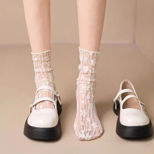 White Lace Ballet Socks Mary Jane Shoes Ruffle