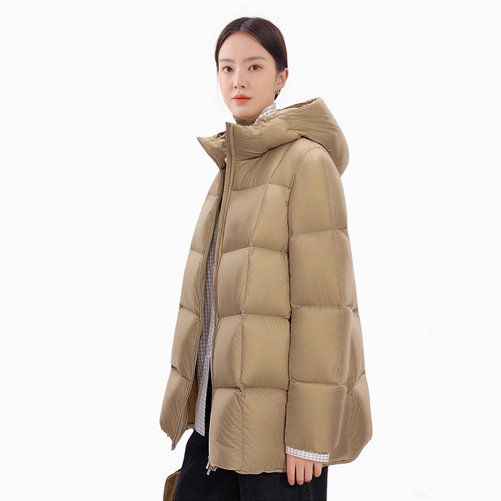 河南台前羽绒经典百搭豆腐块羽绒服女中长款2025秋冬季新款宽松