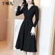 黑色长袖 V领收腰裙气质显瘦大摆裙子 长款 连衣裙女秋冬装 2025新款