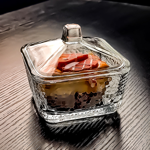 水晶玻璃碗方形储物带盖零食四方水果干果盘糖果罐收纳盒容器器皿