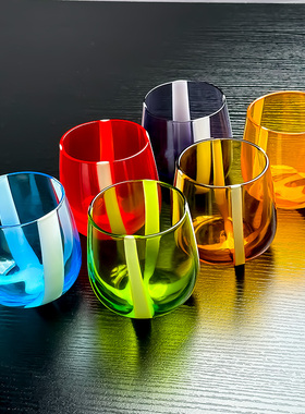 红色玻璃杯彩色欧式杯子酒杯水杯茶杯七彩色高颜值有色绿色家用小