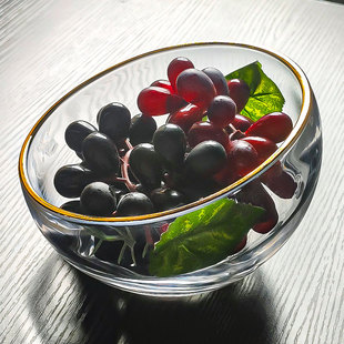 水晶玻璃斜口碗沙拉水果盘凉菜专用盘子创意冷菜调料容器透明商用