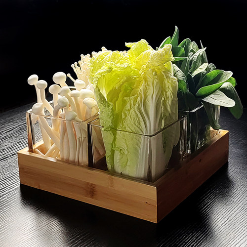 餐具烤肉摆盘玻璃商用蔬菜盘火锅店专用分格创意配菜桶盒拼盘盘子