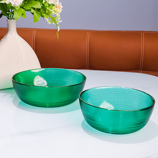 水晶玻璃盆水果盘彩色沙拉碗高颜值果盘绿色盘子乐在美透明大号