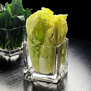 火锅店餐具金针菇蔬菜盘拼盘素菜桶青菜盘子摆盘专用盒方形玻璃碗