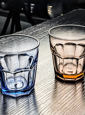 200ml彩色水晶玻璃杯酒杯啤酒杯子水杯家用茶色透明炫彩八角蓝色