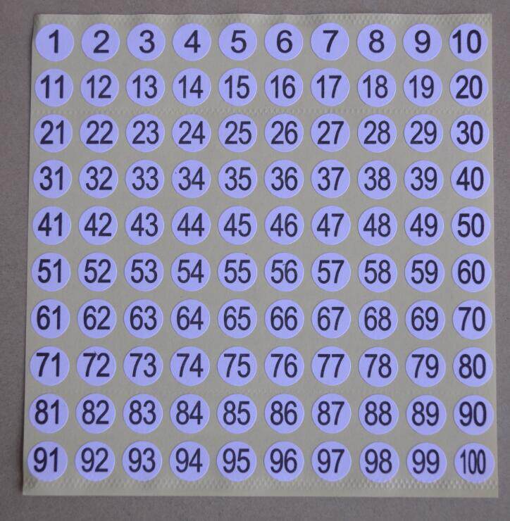 1-100数字号码贴纸 衣服鞋袜尺码标签 圆形序号编号工号不干胶标签贴纸记数贴纸