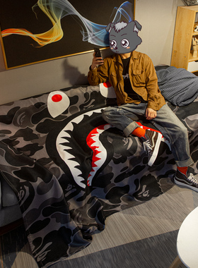 雪尼尔沙发巾美式黑色网红沙发盖布可换洗沙发垫潮牌卡通人小毯子