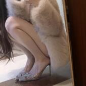 女 性感水晶凉鞋 好闪好美 尖头高跟气质凉拖细跟半拖水钻透明凉鞋