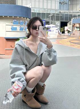 堆堆靴太绝了粗跟卡其色